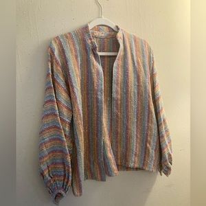 Handwoven pastel rainbow blouse/ cover up with puff sleeve